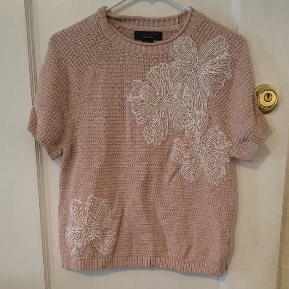 Tahari | Blush Sweater with Ivory Floral Accents